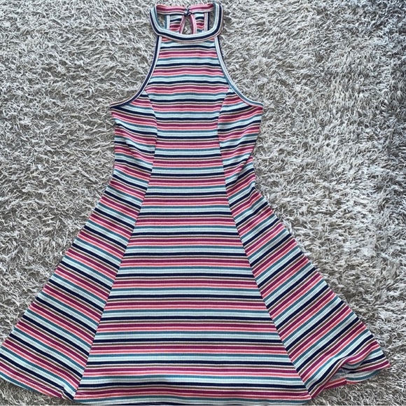 Hollister Multicolored Striped High Neck Fit and Flare Skater Dress - Picture 2 of 4